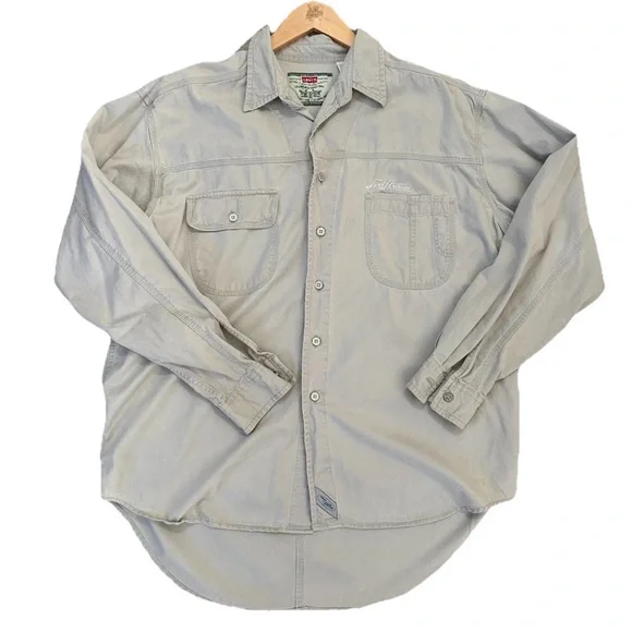 Levis VTG 90s Men L Metal Buttons Up Shirt Tactical Canvas Two Horse - Picture 3 of 11